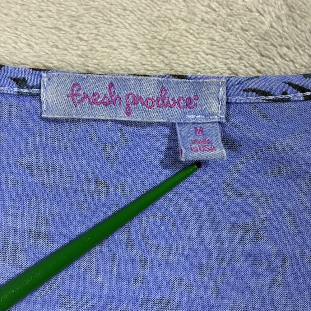 Fresh Produce Blue Damask-Print Short Sleeve A-line Cotton Dress Women M Coastal - Picture 3 of 9